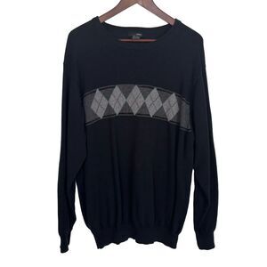 Spring + Mercer Black Knit Cotton Argyle Sweater Men's XL